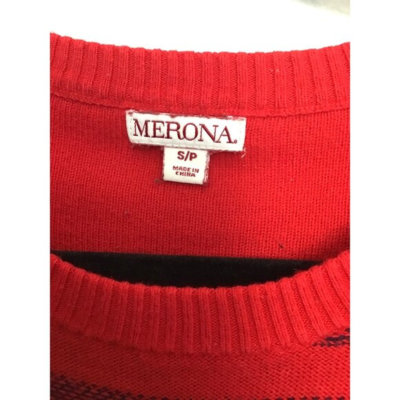 MERONA- WOMENS RED/NAVY CREW NECK LONG SLEEVE SWEATER SIZE SMALL - Picture 3 of 7